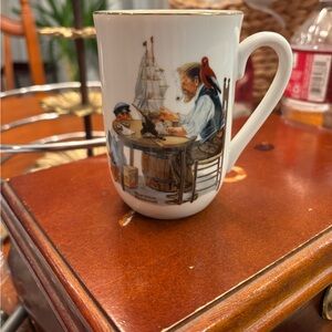 Norman Rockwell White Mug with Sailor and Parrot Design